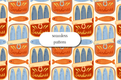 Sardines Seamless Pattern Coastal Seafood Print Product Image 1