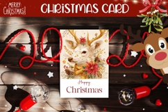 Boho Christmas Deer Greeting Card PNG, Happy Christmas Card Product Image 1