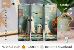 Halloween Tumbler Wrap, Kawaii Ghost Tumbler Sublimation Product Image 1