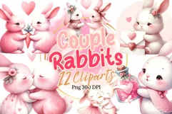 12 Couple of Rabbit watercolor clipart Product Image 1