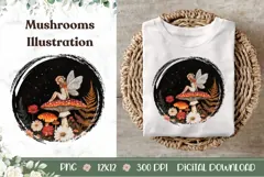 Mushrooms Illustration, Cartoon Fairy PNG Product Image 1
