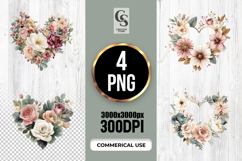 Muted Sage Watercolor Floral Heart Clipart Set PNG Product Image 1