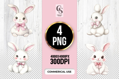 Cute White Bunny Clipart Sublimation PNG Product Image 1