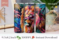 Colorful Lion Tumbler Wrap Design, Tropical Tumbler Design Product Image 1