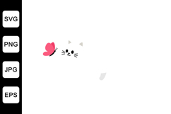 Cute white cat with pink butterfly in flat vector illustrati Product Image 1