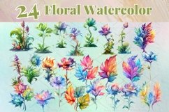 Digital set of 24 watercolor florals set PNG Product Image 1