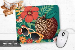 Bold Leopard Apple Sunglasses and Flowers Mouse Pad PNG Product Image 1