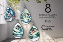 Fish On | 8 Fishing Teardrop earring sublimation designs Product Image 1