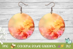 Floral Earrings PNG, Pink Flowers Round Earrings Design Product Image 1