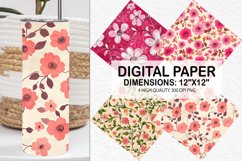 Pink Retro Flowers Digital Paper - Flowers Background Product Image 1