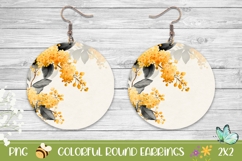 Yellow Flowers Round Earrings, Floral Earrings Design Product Image 1