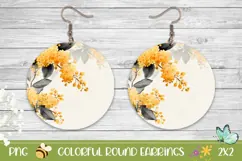 Yellow Flowers Round Earrings, Floral Earrings Design Product Image 1