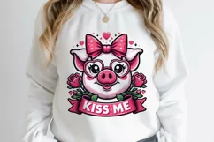 Pig face with Kiss Me quote Sublimation. PNG. Product Image 2