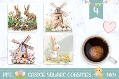 Easter Bunny Square Coasters, Watercolor Easter Sublimation Product Image 1