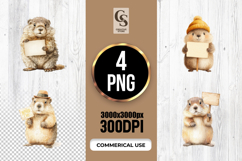 Cute Watercolor Marmot Holding Sign Clipart Sublimation PNG Product Image 1