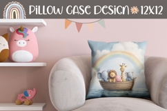 Watercolor Rainbow Pillow Print, Baby Animals Pillow Case Product Image 1