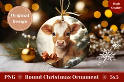 Christmas Baby Cow Round Ornament, Christmas Cow Sublimation Product Image 1