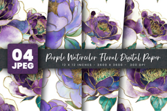 Purple Watercolor Floral Digital Paper Product Image 1