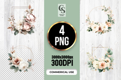 Elegant Floral Wreath Watercolor Clipart Sublimation PNG Product Image 1