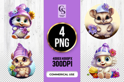 Cute Baby Animals Flower Clipart Sublimation PNG Product Image 1