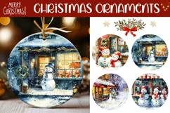 Watercolor Christmas Ornaments, Watercolor Snowman PNG Product Image 1