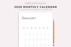 2026 Monthly Calendar Printable &amp; Fillable, A4/Letter Size Product Image 1