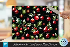 Holly & Berries Dark Wood Cutting Board PNG Design Product Image 1