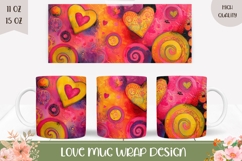 Cartoon Love Hearts Mug Design, Pink Mug Template Product Image 1