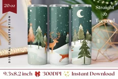 Christmas Tumbler Wrap, Christmas Deer Tumbler, Deer PNG Product Image 1