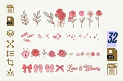 Love &amp; Blooms Coquette Clipart PNG SVG, Pink Floral Bows Product Image 1