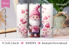 Valentine's Day Tumbler Design, Cute Gnome Tumbler Wrap PNG Product Image 1