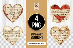 Vintage Music Sheet Heart Clipart Sublimation PNG Product Image 1