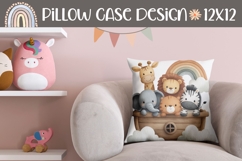 Watercolor Rainbow Pillow, Cartoon Animals Pillow Case Product Image 1