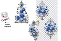 Blue Toile, Ephemera, PNG, Clipart, Junk Journal, flowers Product Image 1