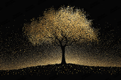 Silhouette Tree with Gold Glitter Dust - Black Background Ar Product Image 1