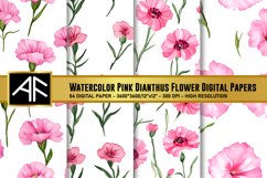 Watercolor Pink Dianthus Flower Digital Papers Product Image 1