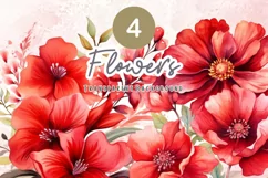 Watercolor Red flowers, Floral clipart, Botanical Clipart Product Image 1