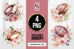 Watercolor Floral Football Clipart Sublimation PNG Product Image 1