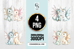 Pastel Unicorn Dragon Pair Clipart Sublimation PNG Product Image 1