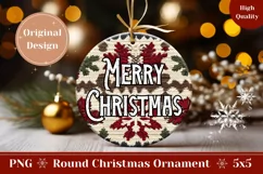 Merry Christmas Ornament PNG, Knitted Winter Round Ornament Product Image 1