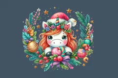 Watercolor Christmas Unicorn. PNG sublimation Product Image 2