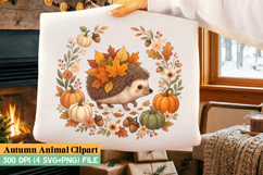 Autumn Clipart Design,Fox, Bear, Hedgehog &amp; Squirrel PNG SVG Product Image 4