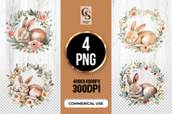 Floral Sleeping Bunny Clipart Sublimation PNG Product Image 1