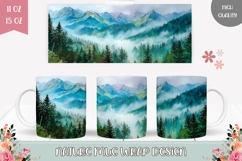 Watercolor Landscape Mug Template, Forest Mug Wrap Product Image 1