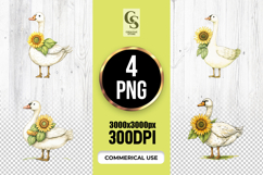 Watercolor Goose Holding Sunflower Clipart Sublimation PNG Product Image 1