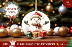 Watercolor Snowman Ornament Design, Snowman Round Ornament Product Image 1