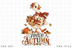 Hello Autumn Duck PNG, Cute Fall Goose with Pumpkin Basket Product Image 4