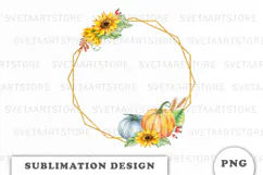 Watercolor Autumn Pumpkins Frame png Product Image 1