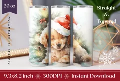 Christmas Tumbler Wrap Template, Watercolor Dog Tumbler PNG Product Image 1