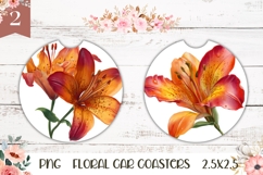 Lily Flowers Car Coasters, Cute Flowers Round Coaster Design Product Image 1